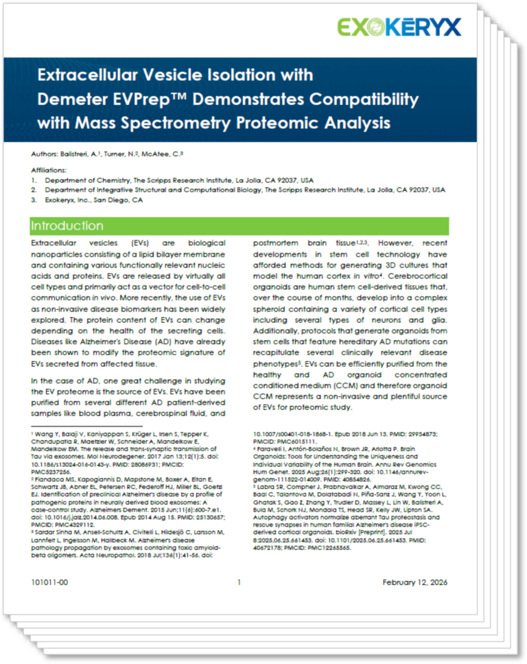 Cover page of the white paper Extracellular Vesicle Isolation with Demeter EVPrep™ Demonstrates Compatibility with Mass Spectrometry Proteomic Analysis