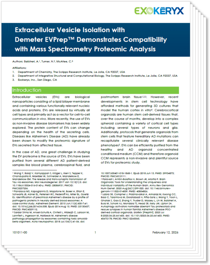 Cover page of the white paper Extracellular Vesicle Isolation with Demeter EVPrep™ Demonstrates Compatibility with Mass Spectrometry Proteomic Analysis